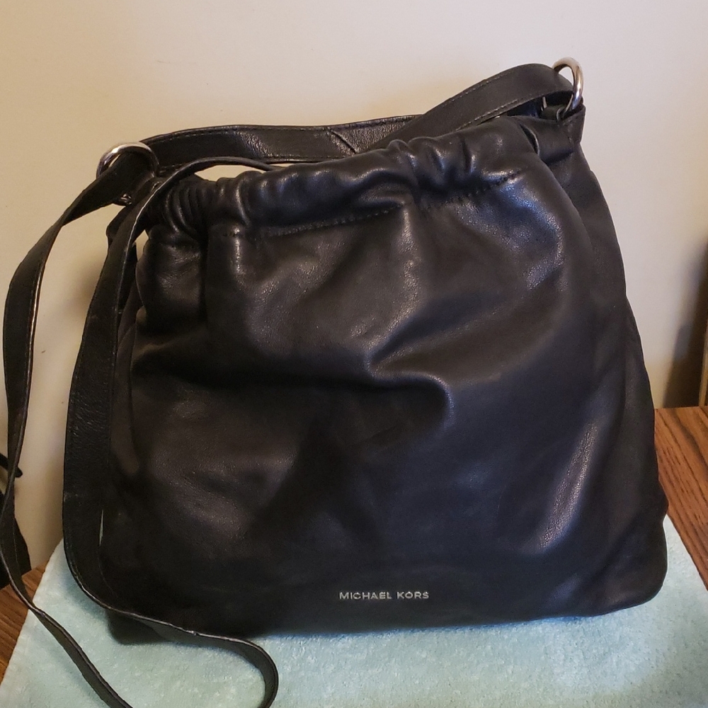 Michael Kors Black Gathered Leather Shoulder Bag